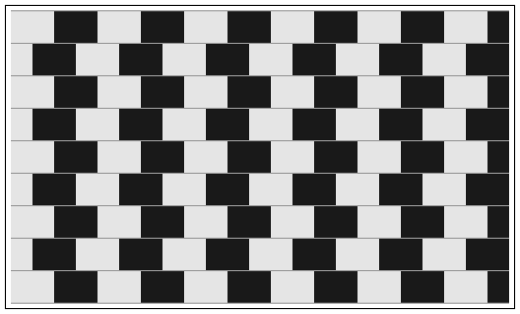 The cafe wall illusion. It toys with our vision by warping our perception of parallel lines.