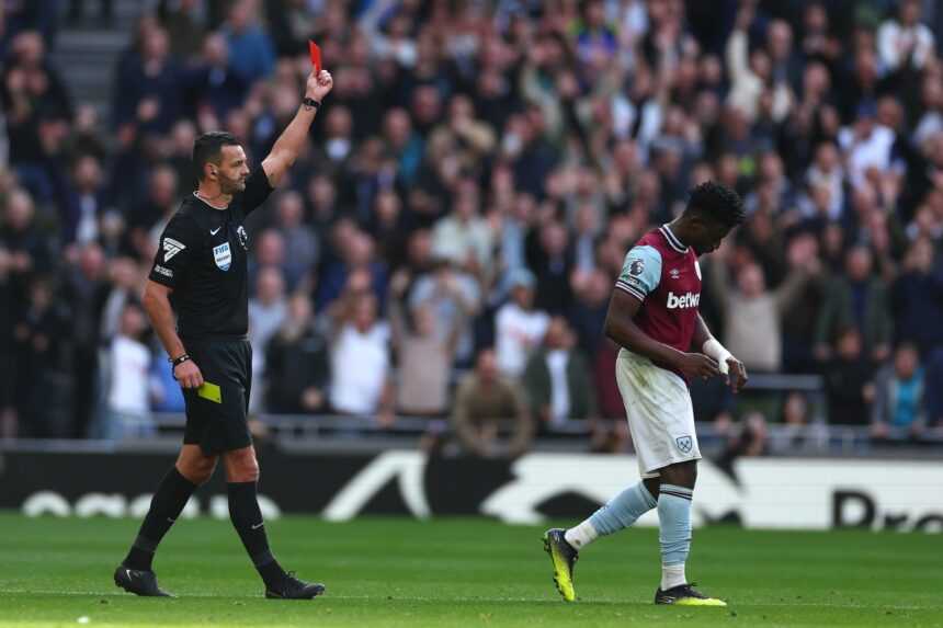 Mohammed Kudus was sent off against Tottenham Hotspur for violent conduct